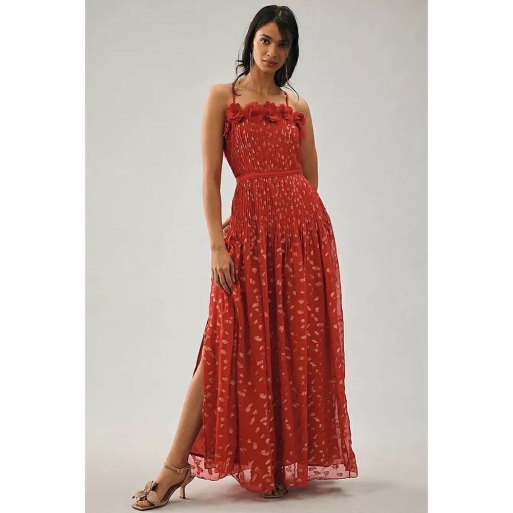 Red Floral Smocked Maxi Dress - Brand: